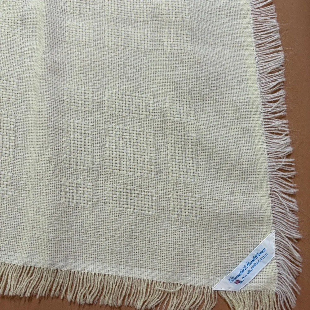 Churchill‎ Hand Woven Vintage Yellow Baby Blanket Orlon Acrylic Fringed 36x36